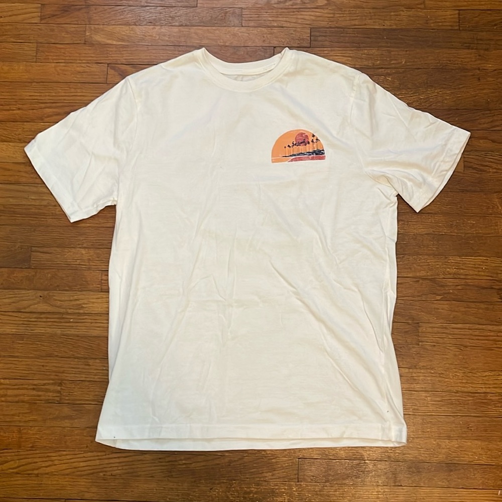 White T-shirt graphic design on front and back women’s M